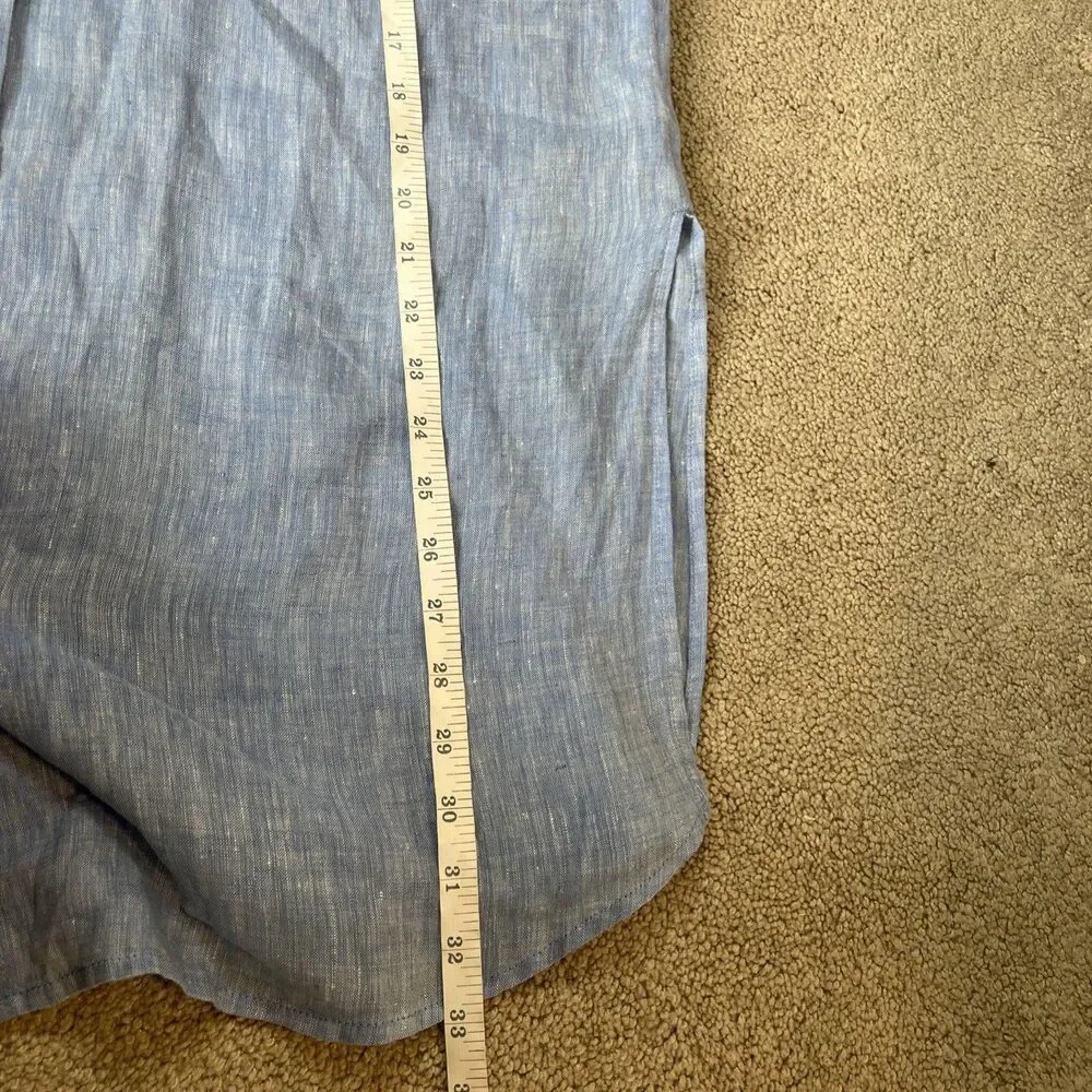 J Jill Linen Shirt Dress Large Petite Blue Cover Up Coastal Beach Minimalist - Picture 7 of 7